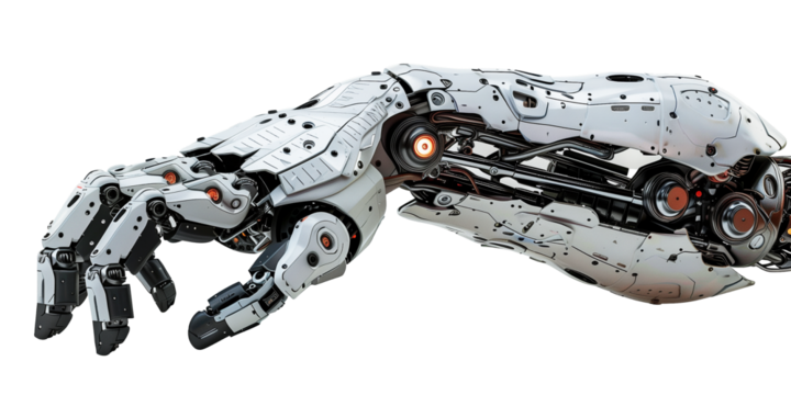 Sci-fi robot hand isolated on transparent or white background 