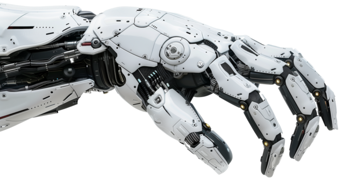 Sci-fi robot hand isolated on transparent or white background 