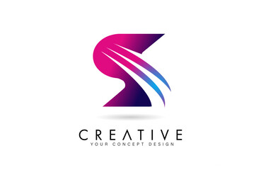 Obraz premium Letter S s Logo Design in purple blue colors with negative space Swooshes and creative font cut