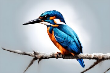 Obraz premium kingfisher on branch with white background