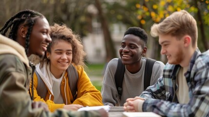 A multiethnic student working group meets at college