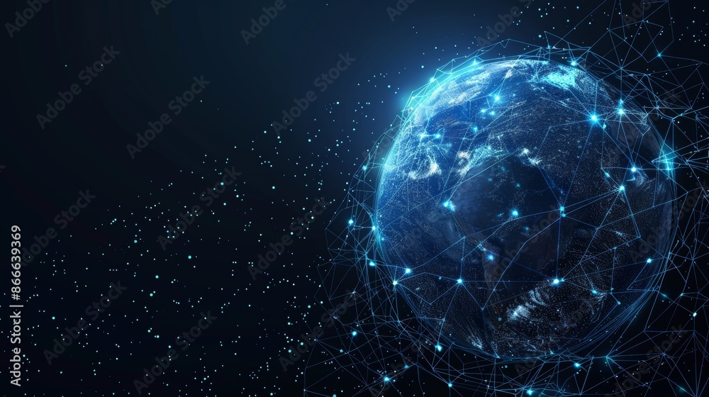 Poster 3d rendering of a global network concept. world map point. 360-degree global network view of earth.