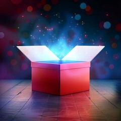 Magical Red Gift Box Opening with Radiant Light on Festive Background