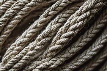 Thick cotton rope showing detail of threads and fibres, macro shot