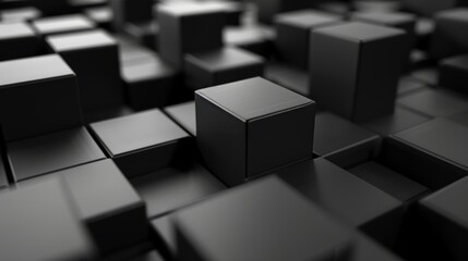 3D illustration of black cubes against an abstract geometric background