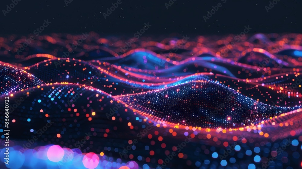 Poster an image of cyber big data flow. blockchain data fields. a network line connection stream. concept o