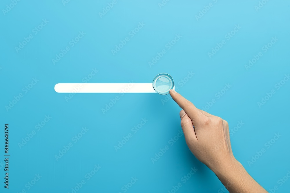 Poster using hand clicks to search data and information in a network. concept for network web and technolog