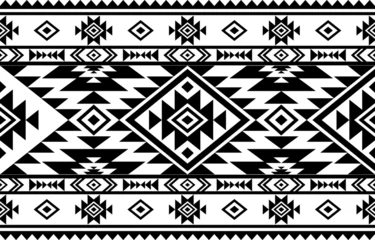 Ancient echoes Aztec geometric seamless patterns southwest Navajo Native American tribal ethnic black and white for textile printing