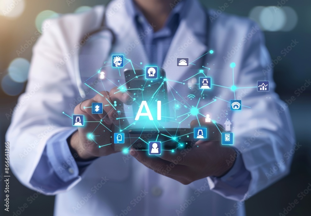 Wall mural big data integration computer health care automation cloud computing and ai. healthy computing moder