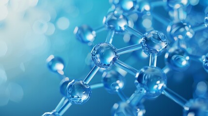 An illustration of a molecular structure with a blue background in close up