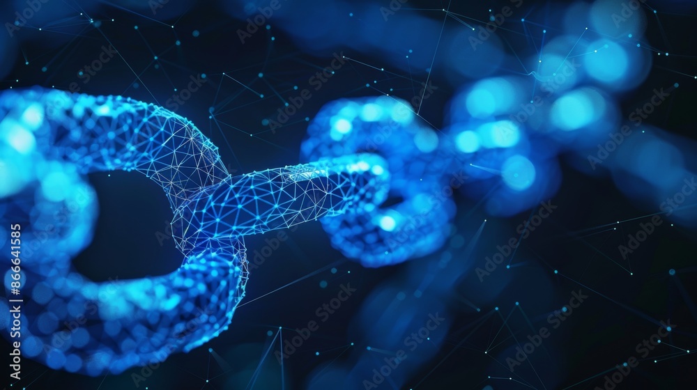 Poster concept of blockchain - chain of network connections. rendering in 3d