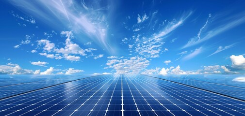 Solar panels on a roof, 3D rendered with a clear blue sky backdrop, highlighting the importance of clean energy