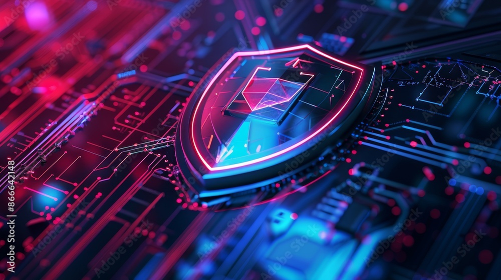 Poster cyber security and digital data protection concept. interface graphics showing a secure firewall to 