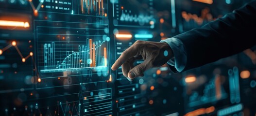 Fototapeta premium In his business, the businessman plans to increase chart positive indicators through graph growth