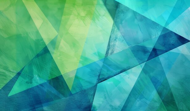 Background of blue and green triangle layers with abstract geometric pattern