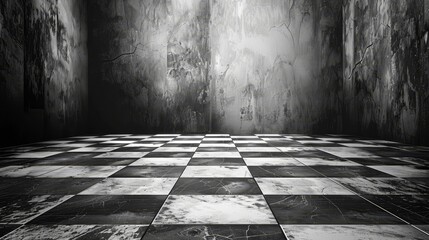 Checker floor Grunge Room. Checker floor void.