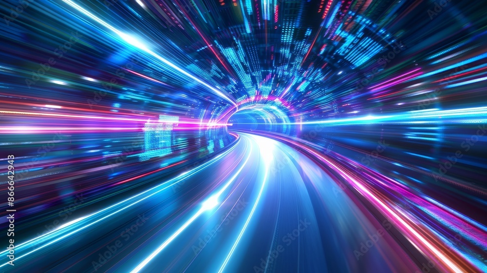 Poster abstract web development concept with motion blur from a pov showing high-speed technology