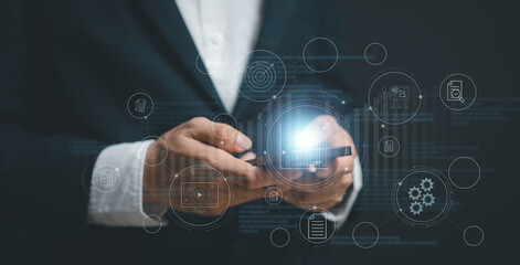 searching icon by person by mobile phone for business information and communication with customer and projects team and searching to access to data analysis and search job send resume for another job