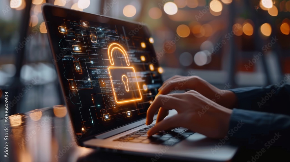 Poster protecting personal data with cybersecurity and privacy concepts. internet network security and lock