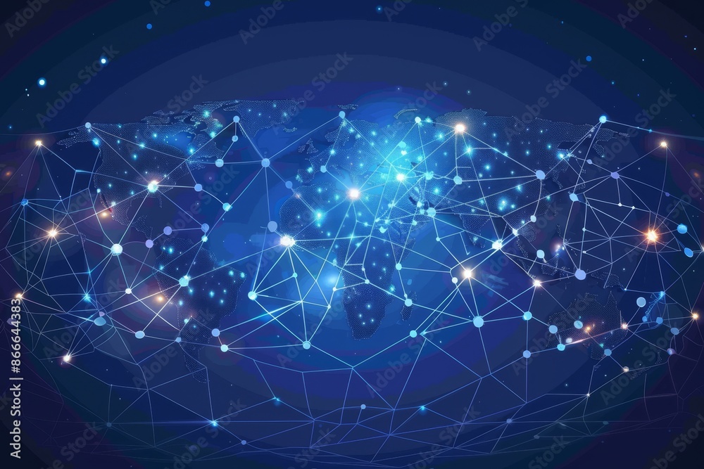 Poster a global network connection concept, big data analytics, the world map point and line compositions o