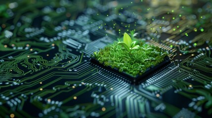 Innovative Green Technology: AI-Generated Chip Pot with Grass and Recycle Sign 4k HD wallpapers, backgrounds, generated by AI