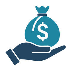 Saving Money icon. Handhold money bag vector illustration 