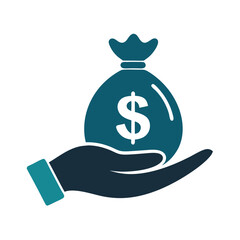 Saving Money icon. Handhold money bag vector illustration 