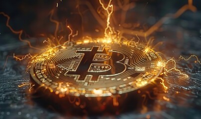 Bitcoin's lightning network technology's fast transactions per second, price explosion, and popularity as a wide background.