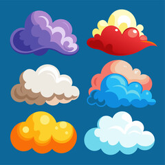 Fototapeta premium Cartoon clouds of various colors on blue background