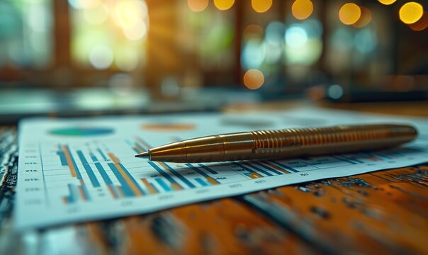 Workplace analysts study financial data in the workspace for marketing strategy, using a stack of bi dashboard paper format with graphs and charts.