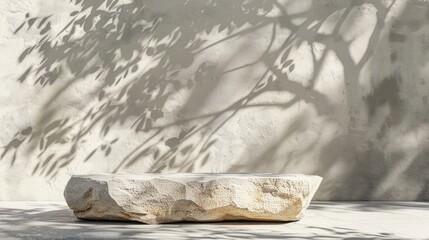 Neutral background with stone and pine tree shadows podium for cosmetic branding mockups