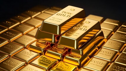 Stacks of Pure Gold Bars on Dark Background - Business and Finance Concept Image