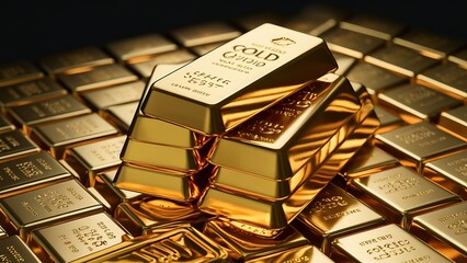 Stacks of Pure Gold Bars on Dark Background - Business and Finance Concept Image