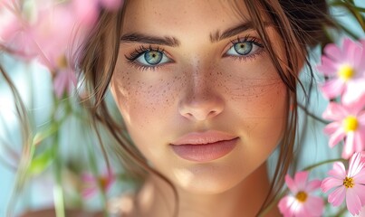 Her pose elegant and serene, the beautiful female with radiant skin exudes grace and tranquility.