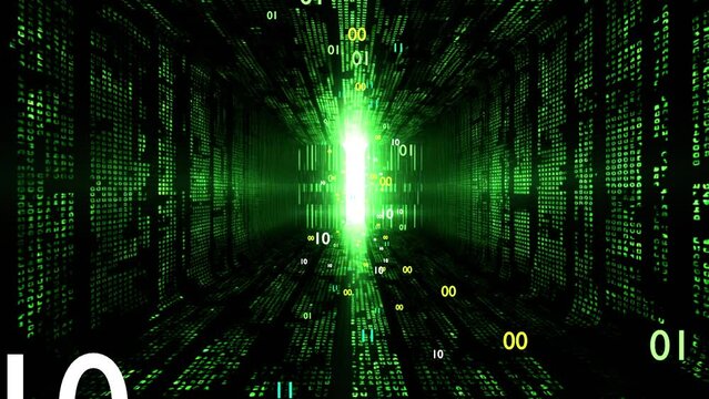 16 seconds Green matrix flying-out binary code technology HD video