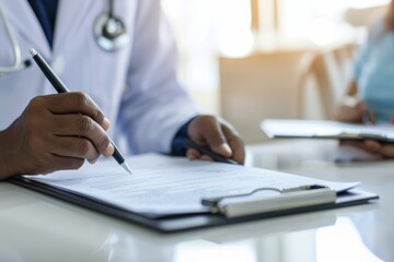 Fototapeta premium Doctor documenting patient notes for personalized healthcare during consultation
