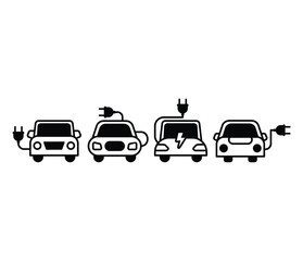 electric car technology transportation icons symbol sign vector design illustration simple black white color modern style
