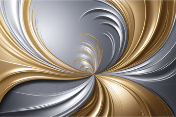 Abstract Background with Swirling Gold and Silver Metallic Textures