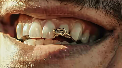 Obraz premium Photography Close-up Of A Man's Teeth With Dental Jewelry, Modern Dental Jewelry, Fashion Teeth
