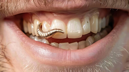 Photography Close-up Of A Man's Teeth With Dental Jewelry, Modern Dental Jewelry, Fashion Teeth