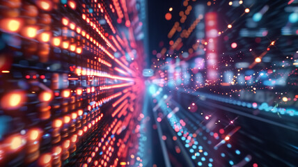 Fototapeta premium Abstract Digital Light Streaks and Bokeh in a Futuristic Cyber Space Background