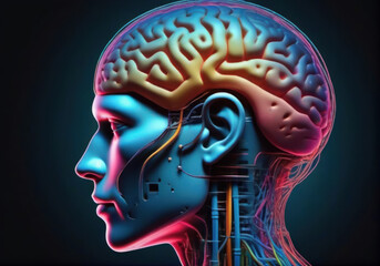 Obraz premium Brain philosophy, The Cybernetic neural Brain Exploring the Fusion of Human and Machine
