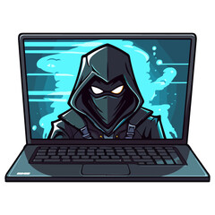 hacker operating a laptop vector icon illustration