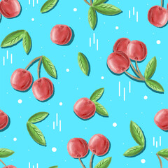 Bright summer seamless patter with cherry fruit