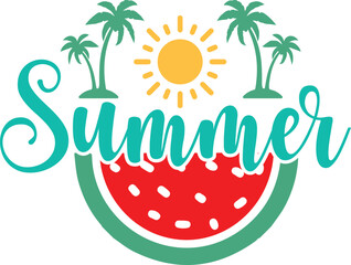 Summer typography clip art design on plain white transparent isolated background for sign, decal, card, shirt, hoodie, sweatshirt, apparel, tag, mug, icon, poster or badge