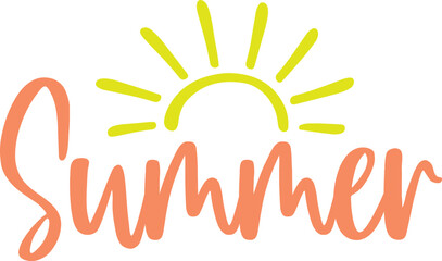 Summer typography clip art design on plain white transparent isolated background for sign, decal, card, shirt, hoodie, sweatshirt, apparel, tag, mug, icon, poster or badge