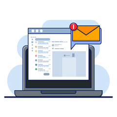 Cartoon notification message concept on laptop. Announcement. Ring the bell as a pop up reminder. Get chat message notifications on your smartphone or laptop. flat cartoon vector illustration design.