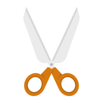 recommend clip art: Scissors Icon Concept, scissors with color handles. Tool for cutting paper, cardboard. Stationery with a sharp knife. illustration isolated on background.