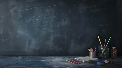 Naklejka premium Empty Classroom Desk with Supplies