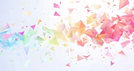 light background with colorful triangular elements flying in the air